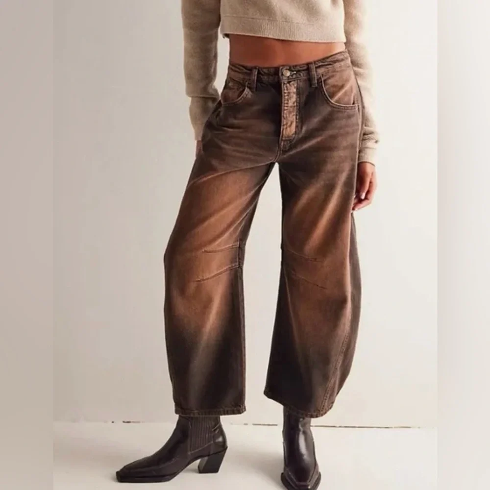 🔥Free People Good Luck Mid-Rise Barrel Jeans In Root Beer We The Free - Picture 13 of 14